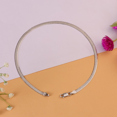 House of Diana Flat Snake Chain Anklet Silver Anklet(Pack of 2)