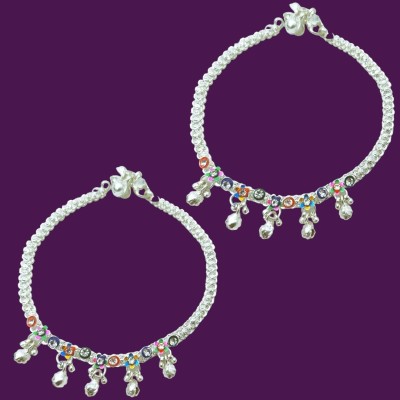 bharat traders Silver Plated Hanging Ghungroo Payal for Women and Girls Alloy Anklet(Pack of 2)