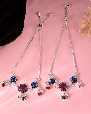 SaveriGroup SaveriGroup Premium Quality Silver Plated Adjustable Anklets For Women and Girls Brass Anklet(Pack of 2)