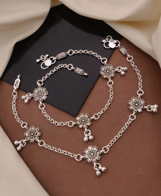KanGen Villa Creation Stylish Silver Plated Enamel Designer Anklet/Payal Pair for Women & Girls Alloy Anklet(Pack of 2)
