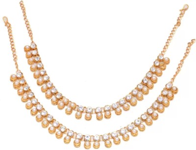 CATALYST PAYAL : 12WHITE OVAL WHICH WHITE PEARL Alloy Anklet