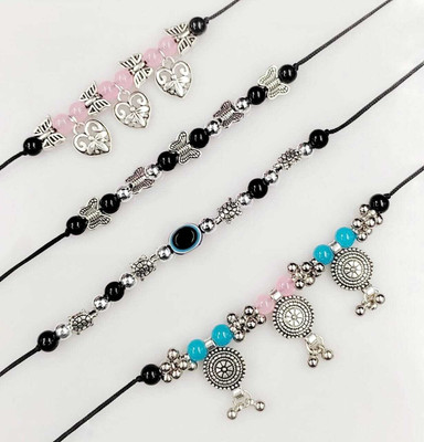 XCV Evil eye Najariya Black thread Anklets pack of 6 Alloy Anklet(Pack of 4)