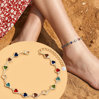 THANU'S CRAFT Silver Adjustable Multicolor Heart Design Crystal Stone Leg Ankle Anklet Payal Metal Anklet