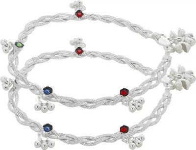 Ligament Silver plated Metal Anklet For Girls Women Bracelet Combo Metal, Stone Anklet(Pack of 2)