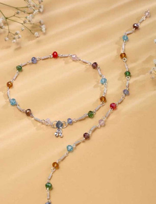 vks trading Anklet Alloy Silver Plated Color Multi Stone Payal Ek Jodee-1001 Silver Anklet
