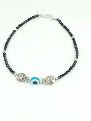 AKS Jewelz Black bead evils eye single anklet with fish charms Alloy Anklet