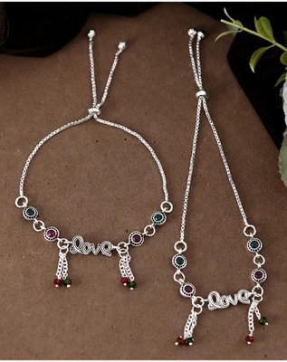 SaveriGroup SaveriGroup Premium Quality Silver Plated Adjustable Anklets For Women and Girls Brass Anklet(Pack of 2)