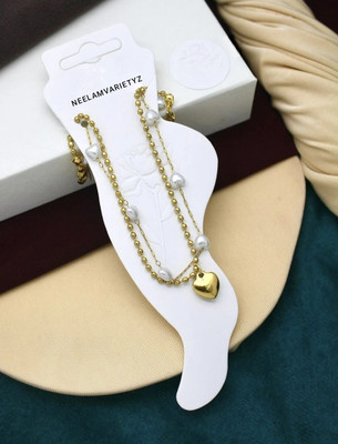 Neelamvarietyz GOLDEN HEART ANKLET WITH PERAL Stainless Steel Anklet
