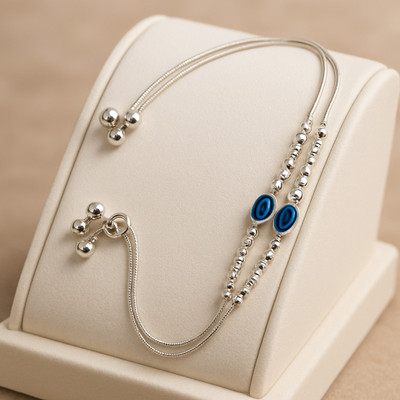 Tm jewells Elegant Silver Evil Eye Anklet for Women Adjustable Protection Charm Payal Metal, Silver Anklet
