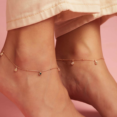 ZAVYA Rose Gold Plated Charm Silver Anklet PAIR | With Certificate of Authenticity Sterling Silver Anklet(Pack of 2)