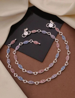 KanGen Villa Creation Silver Plated Multicolor Enamel Designer Anklet/Payal Pair for Women & Girls Alloy Anklet(Pack of 2)