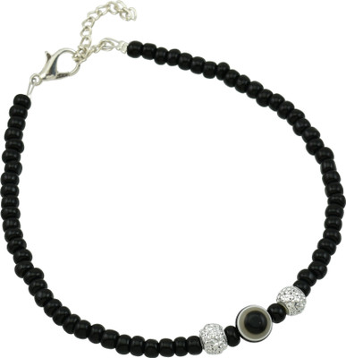 HIGH TRENDZ Designer Black Beads Small Evil Eye Metal Anklet