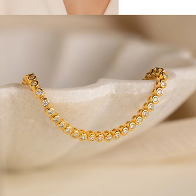 LUXEZ Diamond Bezel Tennis Bracelet Gold Plated Sterling Silver Anklet