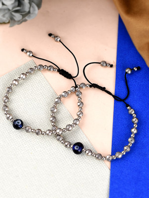 Silvermerc Designs Silver Toned Beaded Evil Eye Chain Anklet Brass Anklet(Pack of 2)