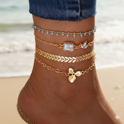 Korezave beach bead anklet Alloy Anklet(Pack of 4)