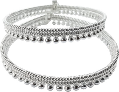 METTIMOHANTRADERS German Silver Payal Anklet with Lined balled Design Traditional Style-11 Inch Brass Anklet