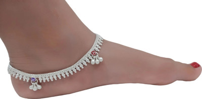 SA Indian Traditional White Metal Anklets Payal Pair for Women Fancy Collection Alloy Anklet