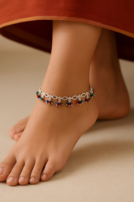 Craftvila Anaya Multicolor Silver Plated Payal for Women Alloy Anklet(Pack of 2)