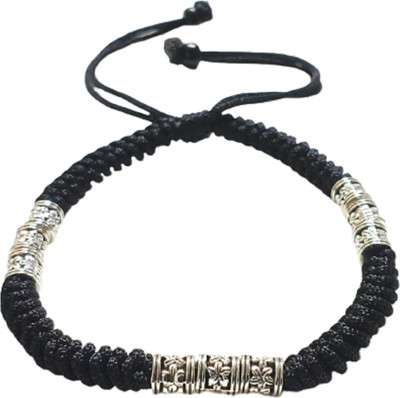 SABRAKAR Black Thread New Design Silver Beads Anklet Fabric Anklet