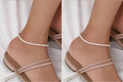 hanji 4 you White Pearl Anklet,5mm Pearl Anklet Mother of Pearl Anklet(Pack of 2)