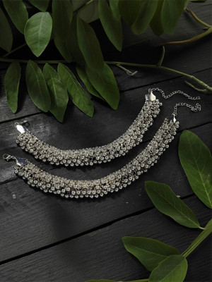 HELLAFASHION Oxidized ghungroo payal anklet | Bollywood anklet | silver oxidized anklet Alloy Anklet(Pack of 2)