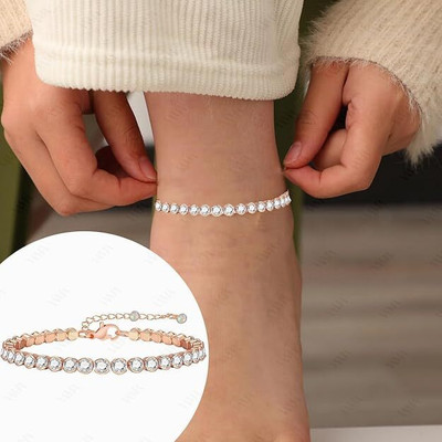 Bawree Adjustable Layered Rosegold Rhinestone Anklet Toes Foot Payal Leg Chain Metal Anklet