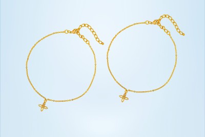 SORELLII Pair of Golden Anklets with Diamonds Copper Anklet