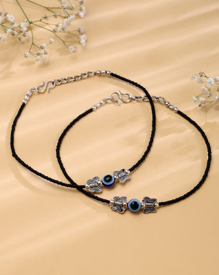 HIGH TRENDZ Set of 2 Butterfly With Black Beads & Evil Eye Crystal Anklet(Pack of 2)