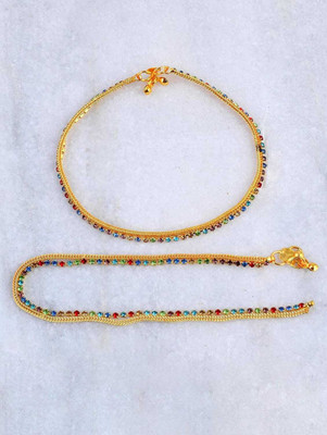 darpan Gold Plated Multicolour Stone Anklet Alloy Anklet