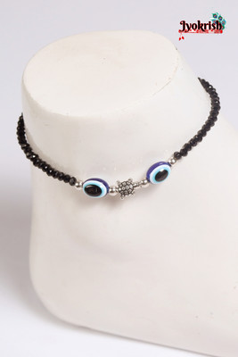 HIGH TRENDZ Metal Silver Turtle evil eye Bk beads chain anklet for women| Girls |single leg Metal Anklet