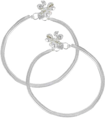 Garv Enterprise New Trend Sliver Plate & Simple Anklet Silver Anklet(Pack of 2)