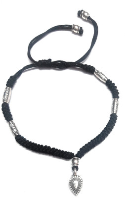 shukarana Silver beads black thread adjustable hanging anklet Fabric Anklet