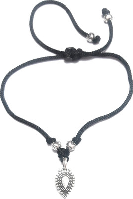 MANMORA SILVER SHADED BEADS BLACK THREAD HANGING ANKLET Fabric Anklet