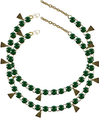 maya fashion Dark Green Stone Stud-Gold Platted Brass Anklet Brass Anklet