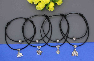 Gurjari Jewellers Two Layer Thread Anklet For Girls with Difernt charm Hanging Cotton Dori Anklet(Pack of 4)