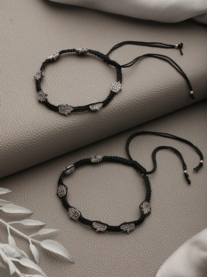 ANOUK Set of 2 Silver-Plated Black Thread Handcrafted Hamza Anklets Alloy Anklet(Pack of 2)
