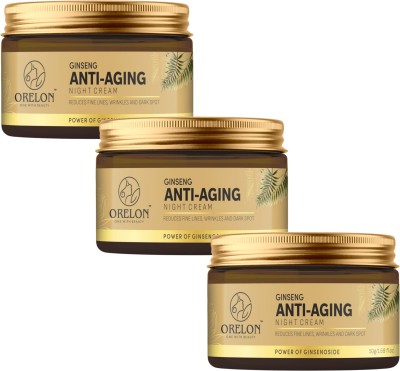 ORELON Ginseng AntiAging Night Cream For Oily&DrySkin|Lightweight,Wrinkle-Free Pack of3(150 g)