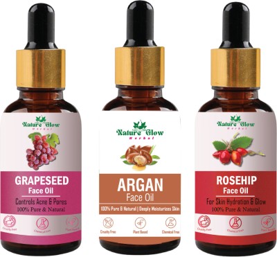 Nature Glow Herbal GrapeSeed +Argan +Rosehip Facial Oil | Eliminates Wrinkles| Pack of 3(45 ml)