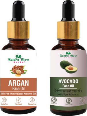Nature Glow Herbal Argan+ Avocado Facial Oil for Skin Hydration & Hair Growth| Pack of 2(30 ml)