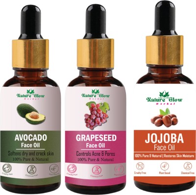 Nature Glow Herbal Avocado +Grapeseed +Jojoba Facial Oil | Moisturizes Skin Repairs |Pack of 3(45 ml)