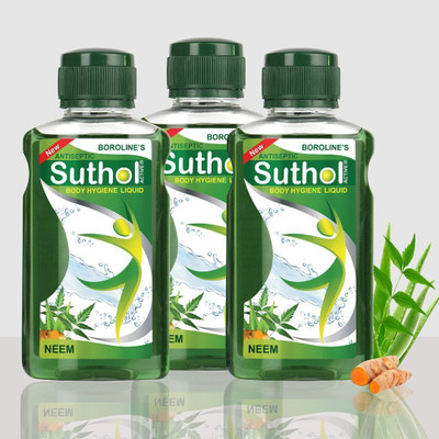 BOROLINE SUTHOL Active Neem 200 ml X 3 | Stops Irritations, Prickly Heat, Itching Antiseptic Liquid(200.0 ml x Pack of 3)