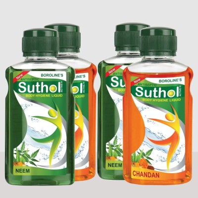 BOROLINE's SUTHOL Neem Liquid Drop 200ML X 2 + Active Chandan Liquid Drop 200ML X 2 Antiseptic Liquid(800 ml, Pack of 4)