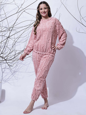NEUDIS Women Self Design Pink Night Suit Set