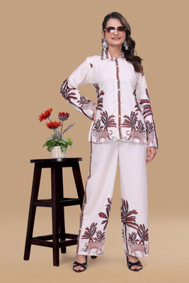 Peach Petals Shirt Palazzos Co-ords Set