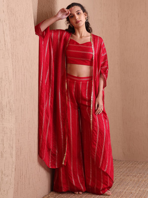 PURVAJA Top Palazzos Co-ords Set with Shrug