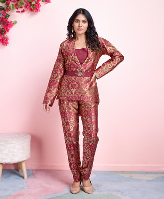 MOJILAA Top Pant Co-ords Set with Blazer