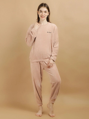 Lugo Women Solid Pink Night Suit Set