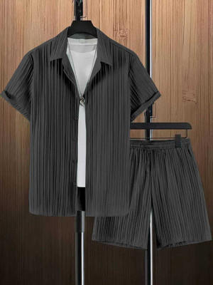 Lyphy Men Self Design Black Night Suit Set
