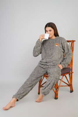 Lugo Women Self Design Grey Night Suit Set