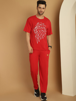 MACK JONNEY Men Printed Red Night Suit Set